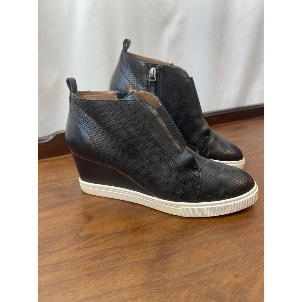 Linea Paolo Felicia Platform Wedge Sneaker Bootie Women 8 M Black Leather Zipper